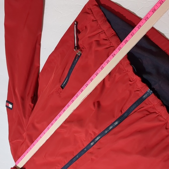 Tommy Hilfiger Rain Jacket Red Zip Up with Hood women size Large - Picture 9 of 9